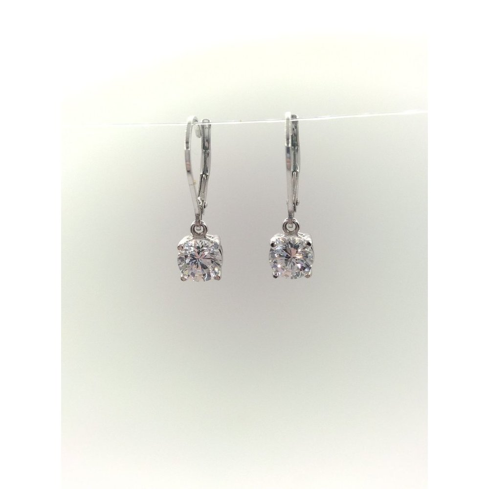 Sterling Silver 925 Stamped Lever Back Dangle CZ Earrings